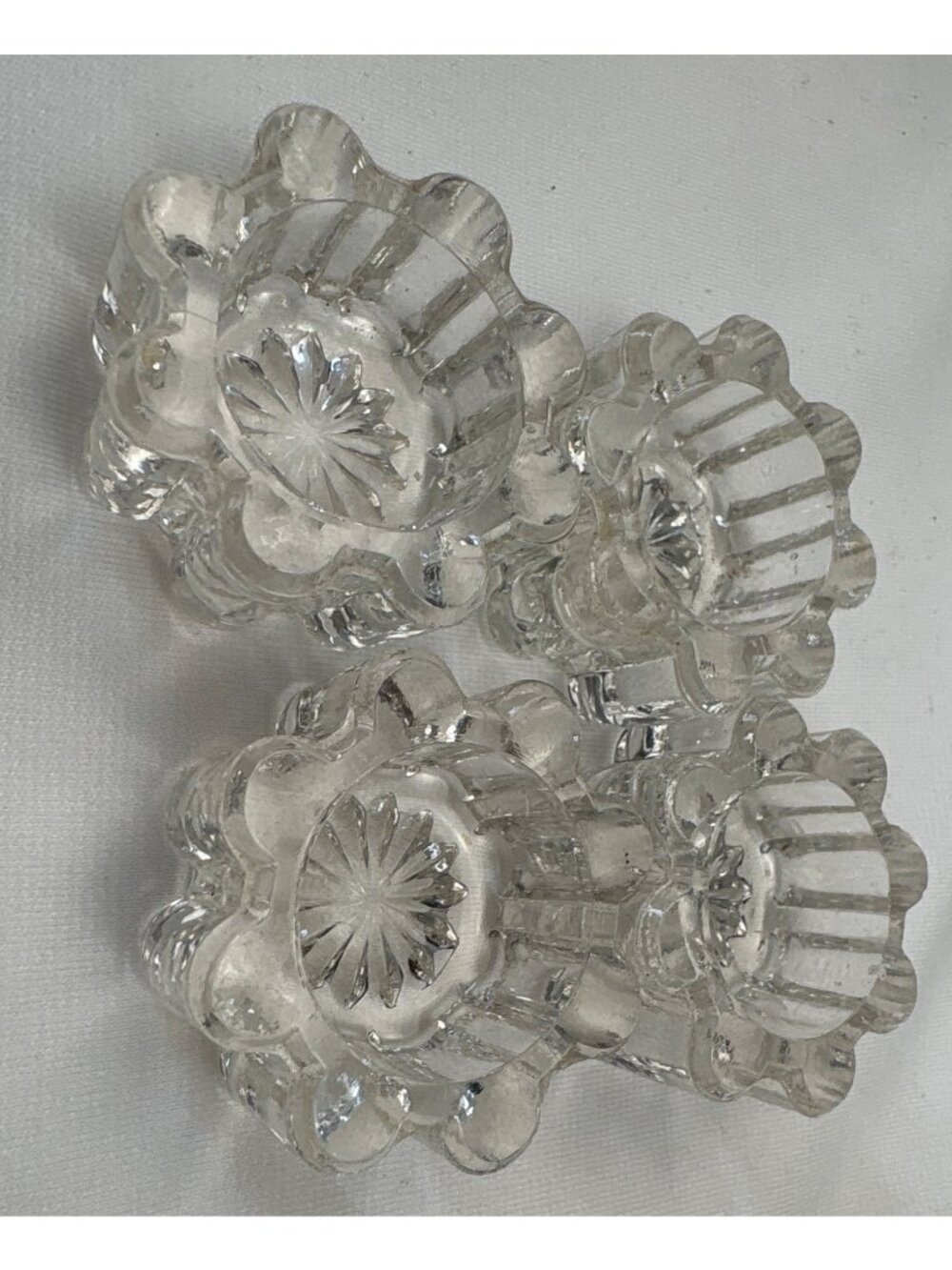 Clear Glass Floral Salt Cellars Set 4 Adorned Starburst Design Vintage - Picture 7 of 12